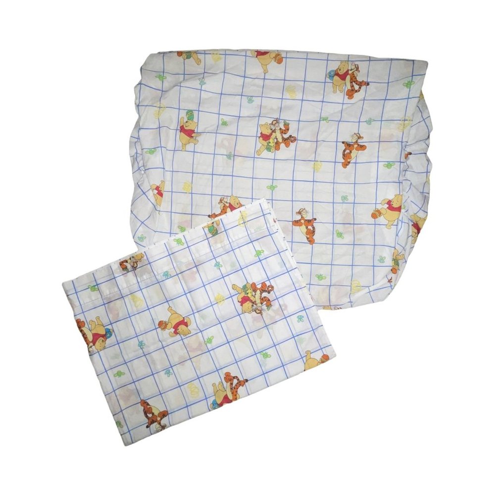 Rare Disney Winnie the Pooh Vintage Twin Flat Fitted Sheets Made in USA HTF